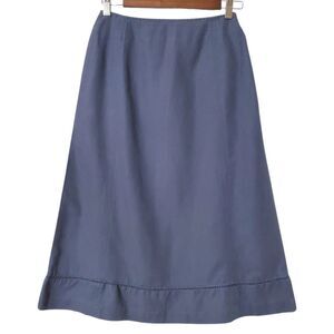 Laura Ashley Vintage Linen Cotton Midi Skirt Size 8 A-Line Prarie Blue Womens